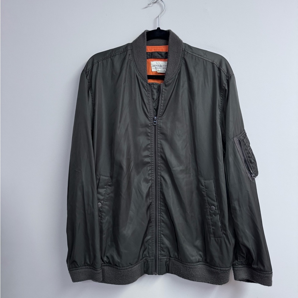 Ralph Lauren Green Bomber Jacket with Ribbed Collar
